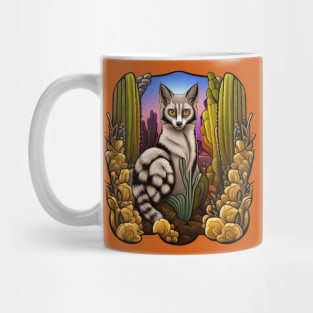 Arizona Ring Tailed Cat Surrounded By Cacti Cartoon Tattoo Mug